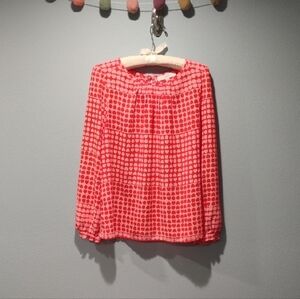 LOFT Coral Pink Dot-Print Long Sleeve Blouse